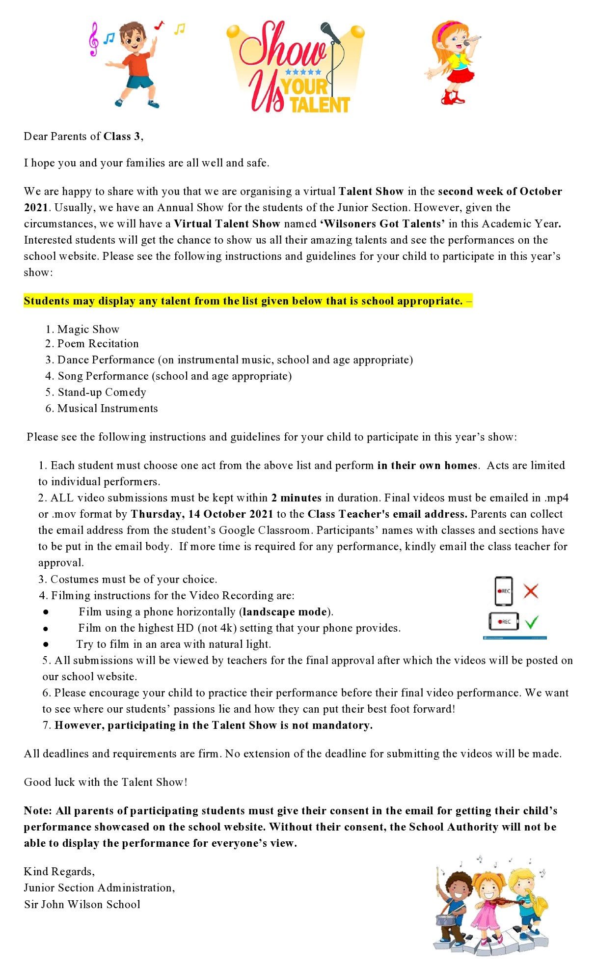 Class 3- Talent Show Notice 29-09-2021